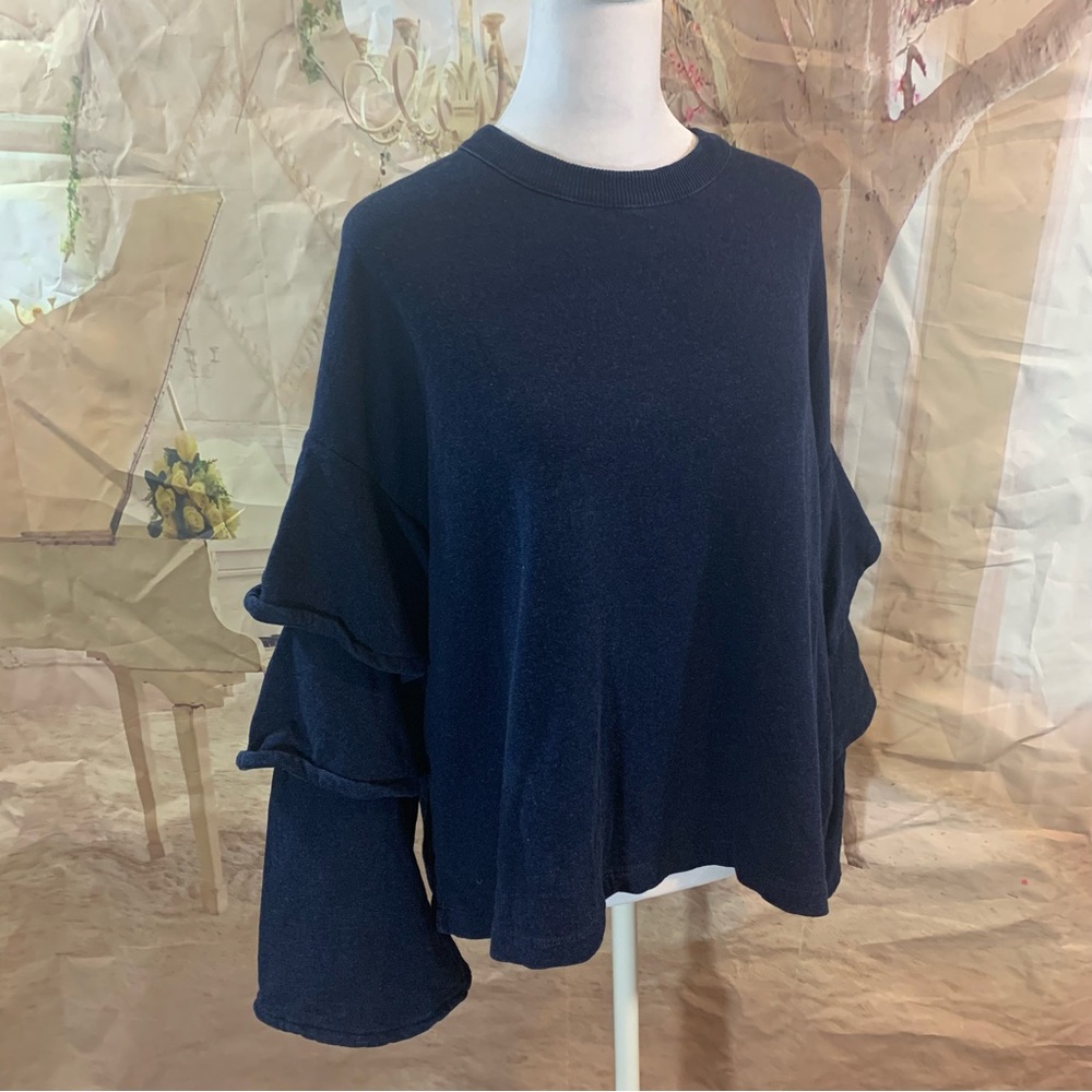 AG Goldschmied Chambray Cutout Ruffle Sweatshirt - Picture 5 of 11